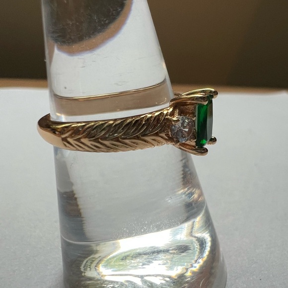 Emerald Cut Green 3-Stone Ring - Size 7, Gold Tone - Picture 15 of 15